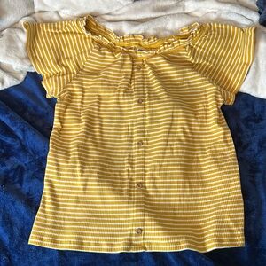 White striped yellow blouse faux buttons